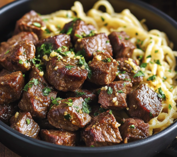 Garlic Butter Steak Bites with Lemon Zucchini Noodles