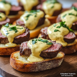 Grilled Beef Tenderloin Crostini with Béarnaise Sauce